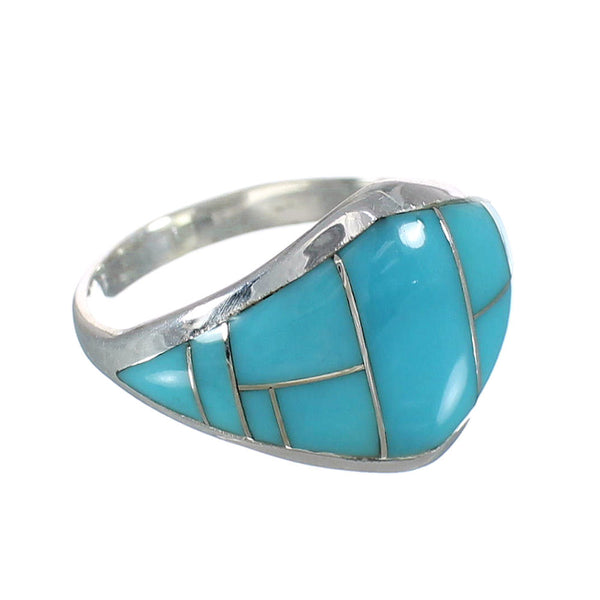 Silver Jewelry Turquoise Inlay Southwest Ring Size 7-1/2 AX90600